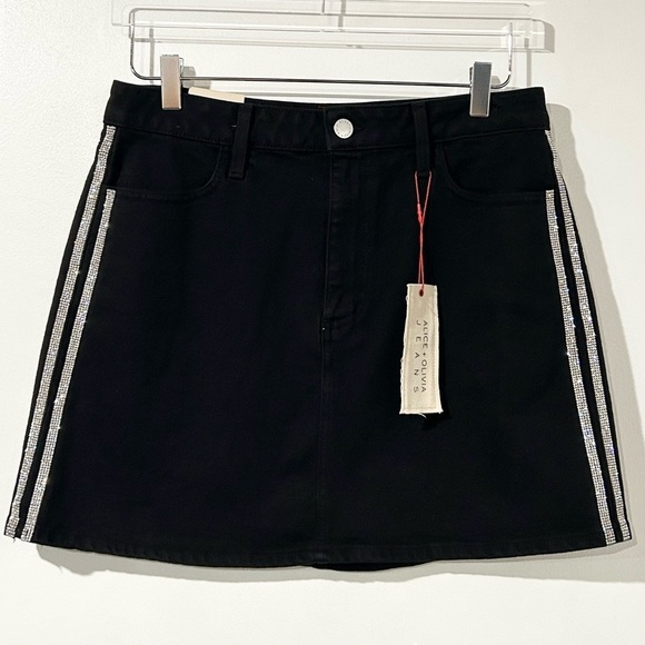 NWT‎ Alice + Olivia Good High Rise Crystal Mini Skirt Night Fever Black 29 8 - Picture 6 of 9